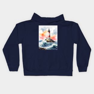 Lighthouse watercolor painting Kids Hoodie